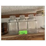4 Glass Containers, 2 Wooden Pedstal Bowls