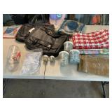 Three New Travel bags, Poncho, Table Cloths,