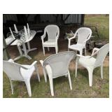 Patio table, Two umbrellas, Six Chairs, Side Table