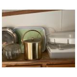 Glass Baking Dish, Silver Platter, Ice Bucket,