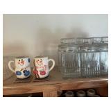 2 Winter Mugs, 6 Glass Containers, 1 Plastic Bowl