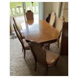 Wooden Dining Room Table, 6 Chairs, 2 Leafs
