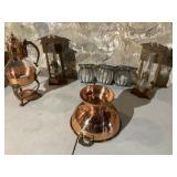 Copper/Glass Tea Pot, Strainer, Candle Holders