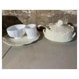 Ceramic Gravy Bowl, Platter, White Glass Dishes
