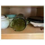 Pyrex and Corning Dishes, Green Pitcher, Tea Pot,