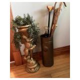 Metal Containers, Canes, Umbrellas, Stone Statue