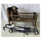 Vintage Toy Cradle 12ï¿½x12ï¿½x24ï¿½ w/Stroller