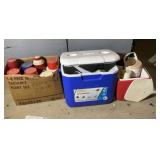 Coleman 30qt and Igloo Cooler, Assorted Thermoses