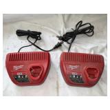 Milwaukee M12 Chargers - Qty 2