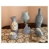 Blue Vases, Small Lamp, Ring Holders, and