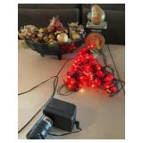 Blue Glass Fruit Bowl, Lighted Grape Vines, Scale