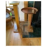 Wooden Plant Stands, Copper Platter, Magazine