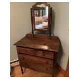 Vintage Dresser w/Mirror 34x34x19 - Wood Wheels