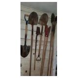 Assorted Shovels, Post Hole Diggers, Planter