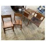 Vintage Telephone Table, Wood School Chairs (2)