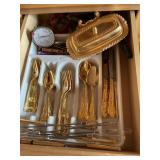 Gold Plated Silverware Set, Butter Dish, and More