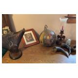 Painted Gourd,  Mounted Fish Tail, Horns, Nest,