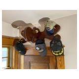 Wooden Carved Moose Head Hat Rack, Hats