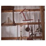 Vintage Buck Saw, Fork, Shovels, Decorations,