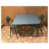 Folding Card Table w/Two Metal Chairs