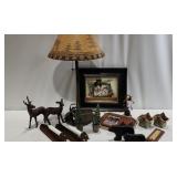 Cabin Decor - Lamp, Deer Statues, Wooden Bears,