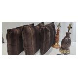 Two Lamps - No Shades, Three Large Throw Pillows,