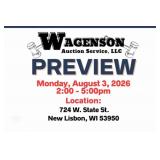 Auction Preview: Mon.  Aug 3, 2026 2:00 to 5:00pm