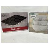 Parini Stoneware Muffin Pan, 3 pc Mixing Bowl Set