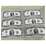 6- 1976 2.00 bills uncirculated