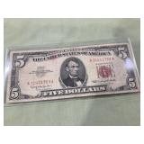 1963 5.00 red seal us note