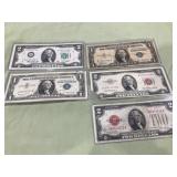 5- Vintage US Notes mixed grades