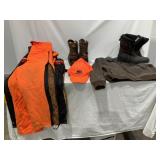 Orange Hunting Pants Sz 34x36, Boots Sz 14 - Qty 2
