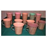 Mid Century Raffia Ware Cups Burlap Insulated