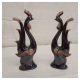 Two Pottery Rooster Statues 13in Tall