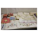 Estate Linen Pot Holders Dollie Needlepoint Lot