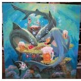 Under Water Gaming Jaws Oil on Board 48" X 50"