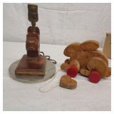 Vintage Wooden Childs Lamp & Toy