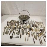 Assorted Silver Plated Basket & Silverware