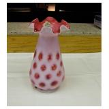 Fenton Cranberry Opalescent Vase 7" T