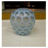 Fenton Blue Opalescent Coin Dot Vase Signed