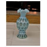Fenton Blue Opalescent Coin Dot Vase 7" T