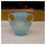 Fenton Blue Opalescent 2 Handled Vase 5" T