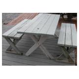 Wood Outdoor Table & 2 Benches