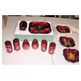 MCM JAPANESE Export RED Lacquer Ashtray & Lighter