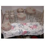 Gibson Dinnerware & Table Runner & Glasses
