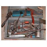 Antique Wood Tool Chest with Assorted Tools