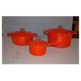 New Enamelware Cast Pot & Pan Set of 3