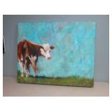 Oil on Canvas Cow 20" X 16" Signed