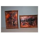 Vintage Stamped Copper Art set 2 17" X 12"