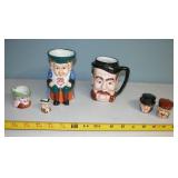 Toby Style Cups & Salt & Pepper Shakers Lot